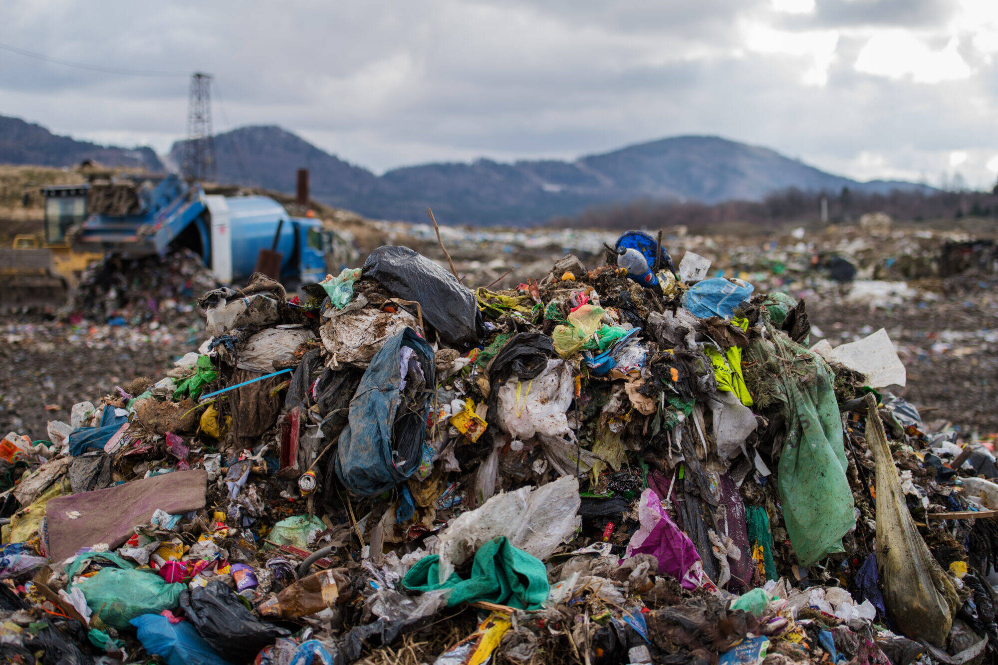 Waste heaps on landfill, environmental concept. Copy space. Waste heaps on landfill, environmental concept. Copy space.