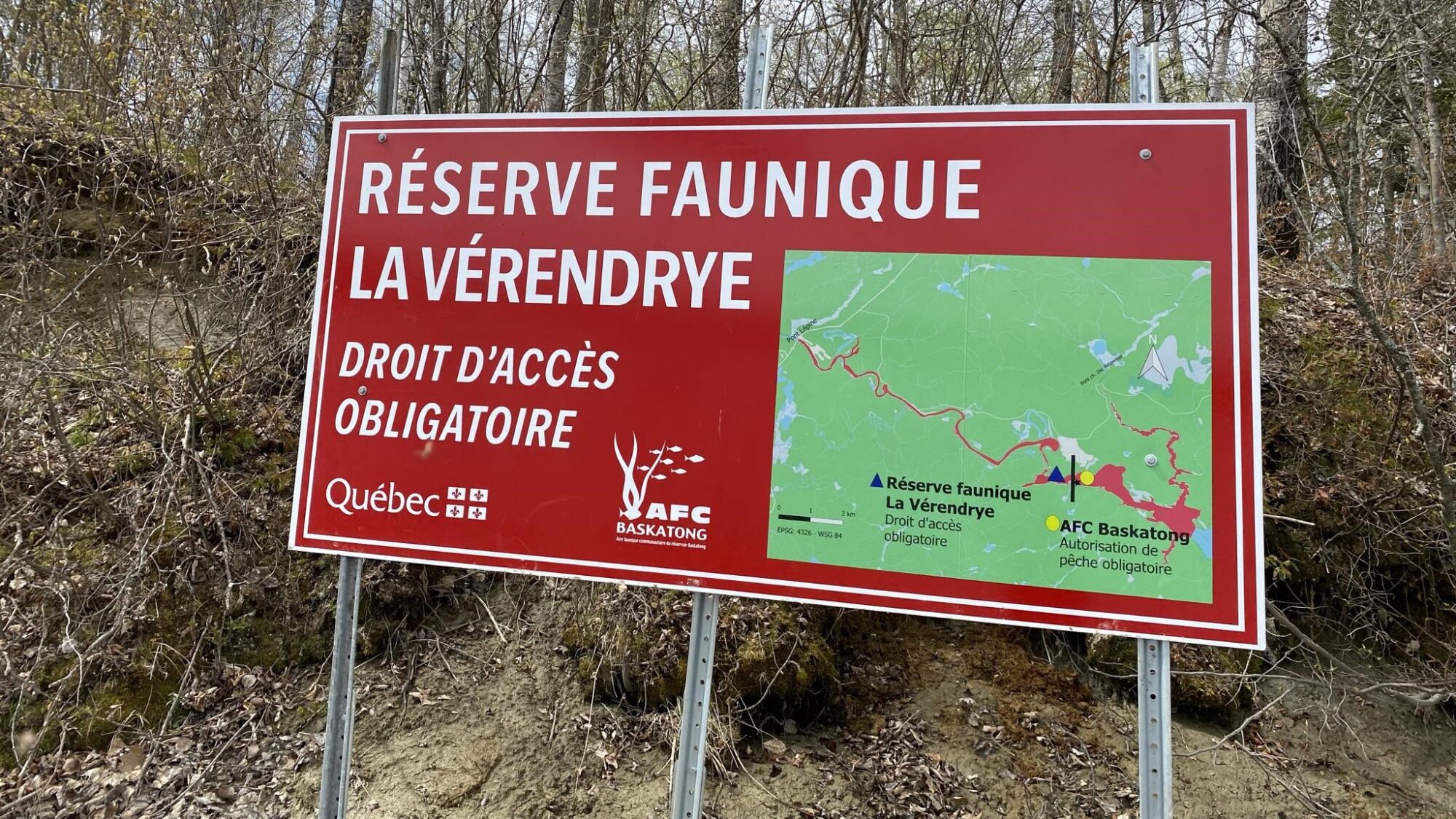 Signalisation droit d'accès Réserve faunique La Verendrye - AFC Baskatong