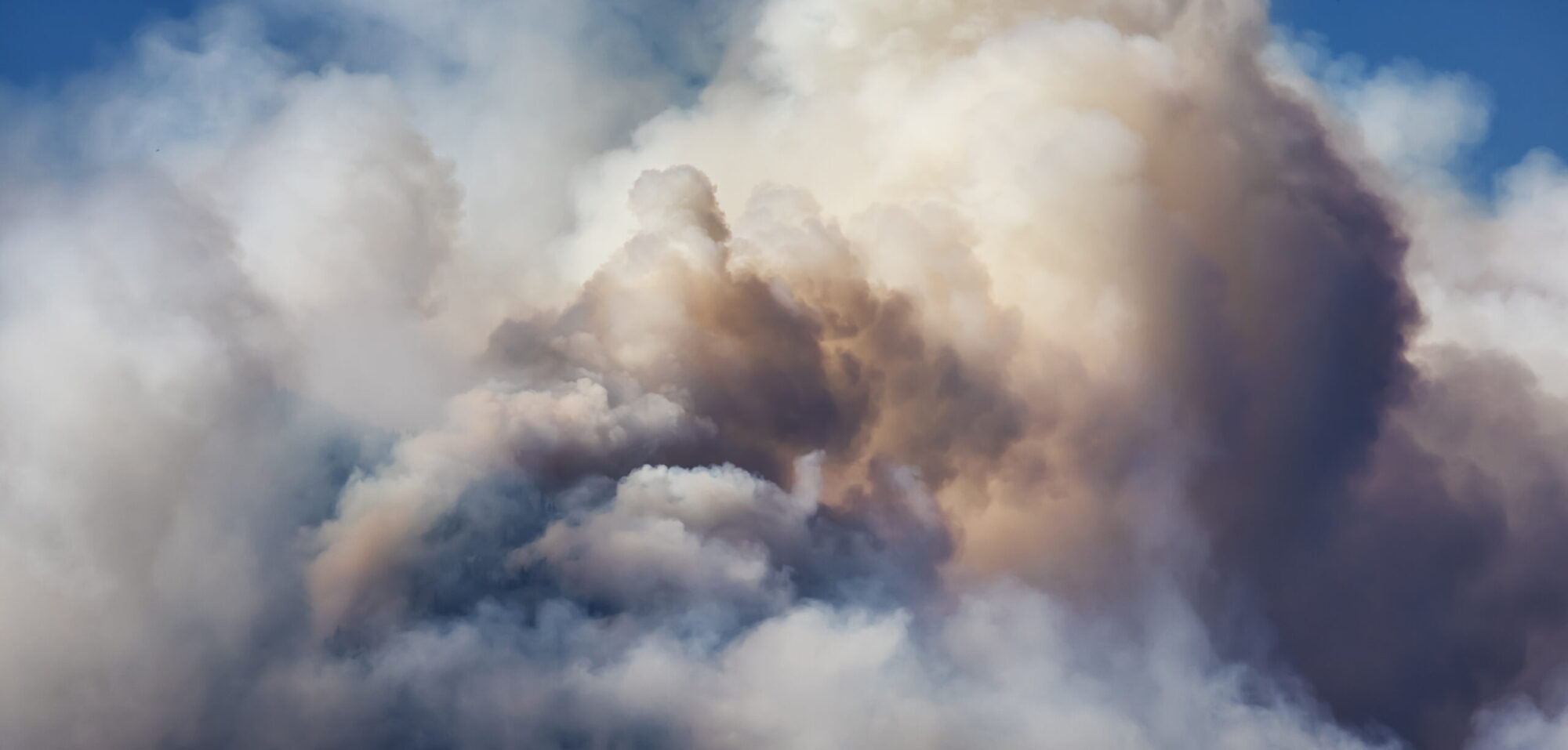 Des panaches de fumée flottent dans le ciel.
