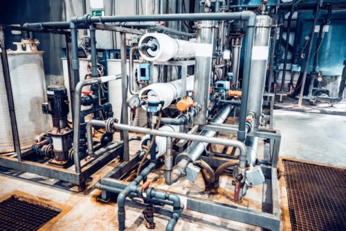 Water purification filter equipment in plant workshop