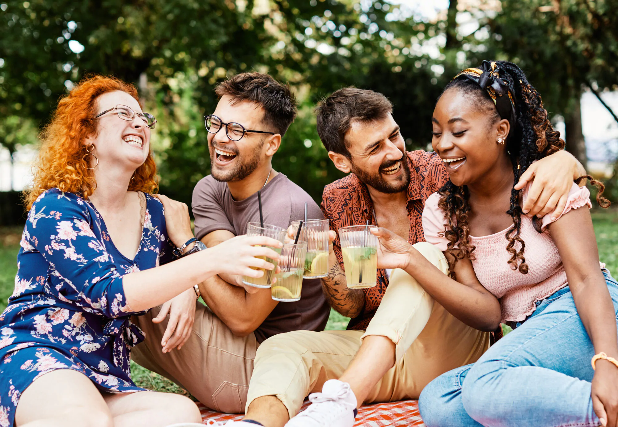picnic fun outdoor woman friend summer friendship man lifestyle smiling happy toast party couple