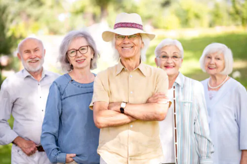 Group of seniors people bonding at the park