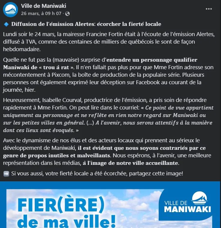 Maniwaki Facebook Alerte trou à rats
