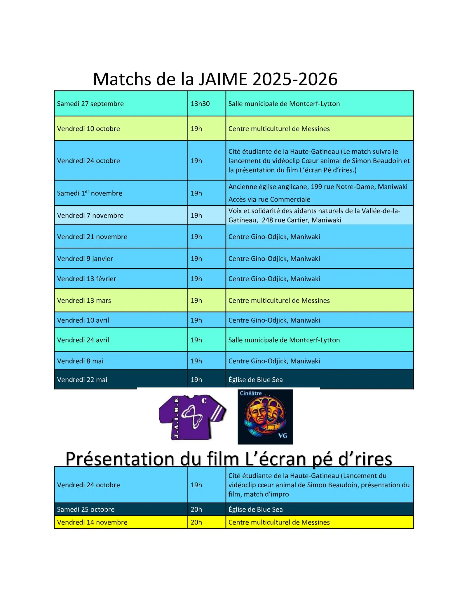 Horaire JAIME 2025-2026