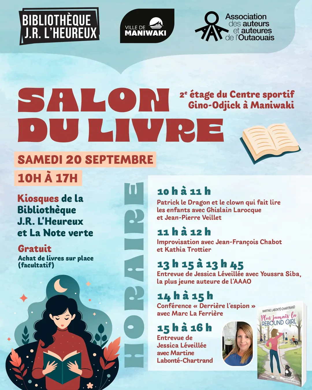 Horaire Salon du livre de Maniwaki septembre 2025