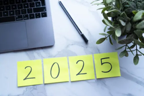 New year 2025 concept in the office. New year's resolutions for work. Companies